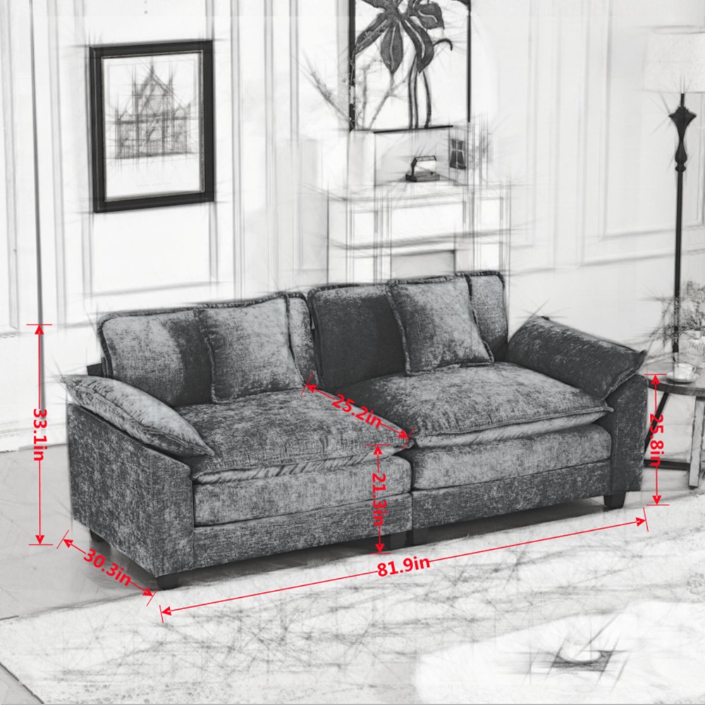Modern Double Layer Chenille Loveseat w/ Comfortable Cushion Back, Black