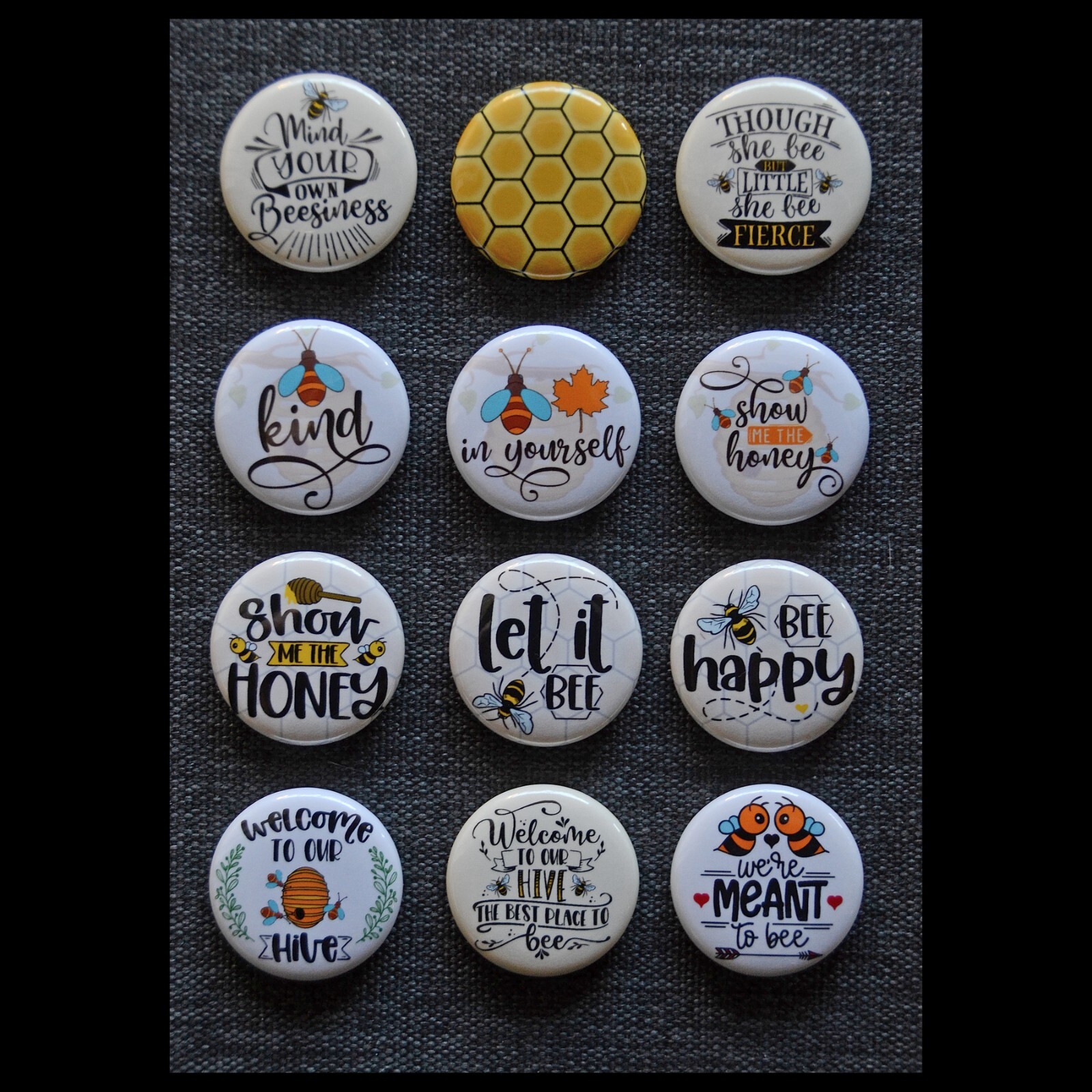 Honey Bee Sayings / Buttons (Set of 12) / Various Size Options