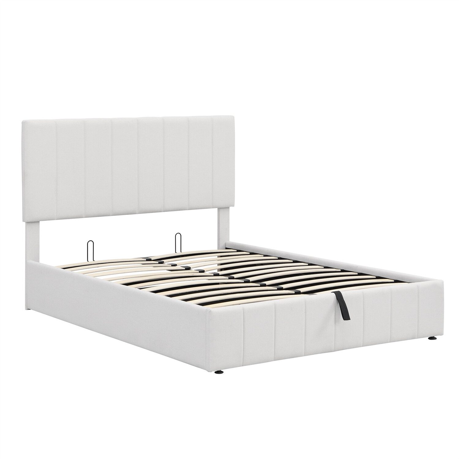 Full Size Upholstered Platform Bed Frame with Hydraulic Storage System White New