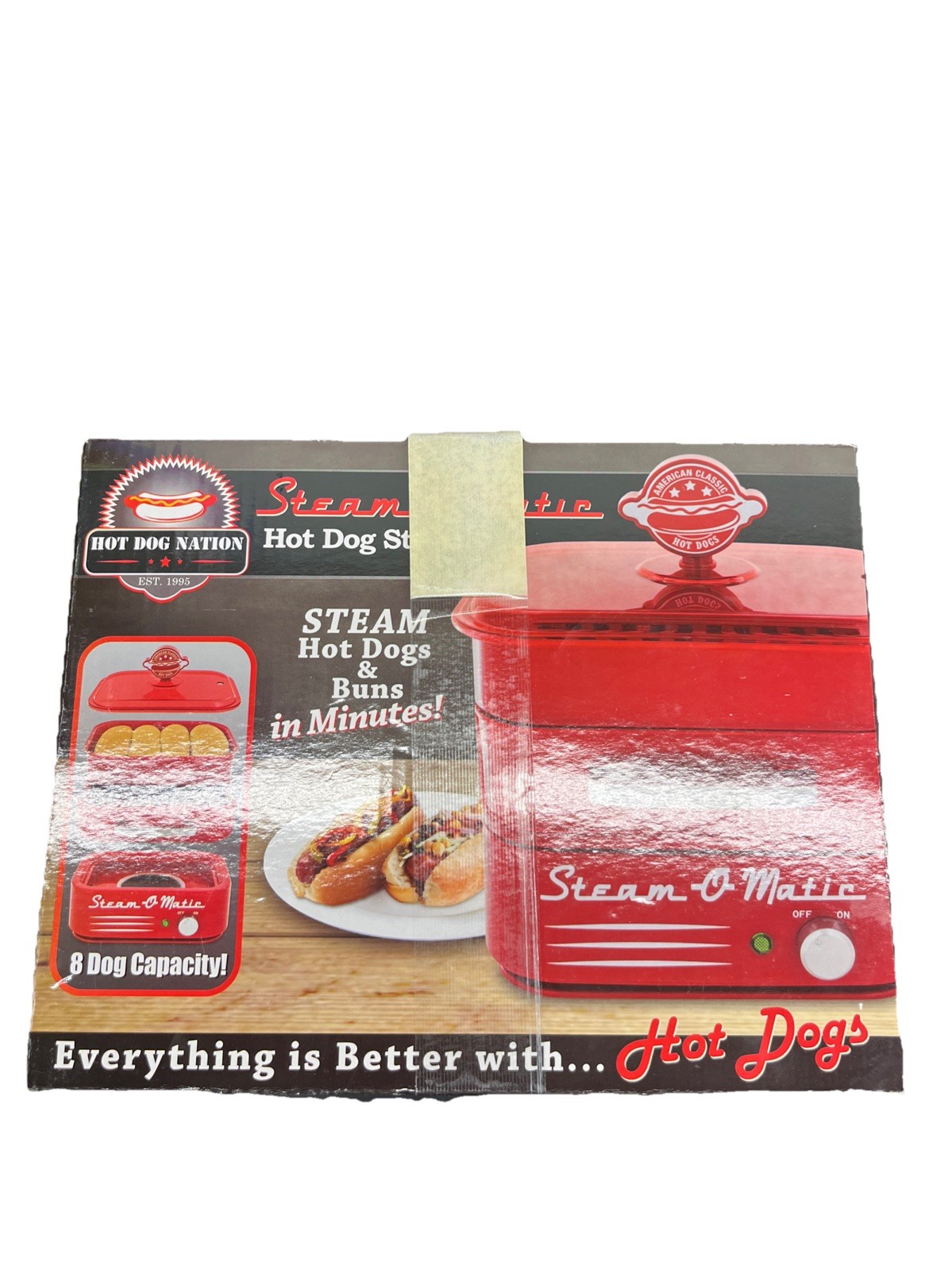 Hot Dog Nation STEAM-O-MATIC Retro Look Red Steam Hot Dog & Bun Steamer