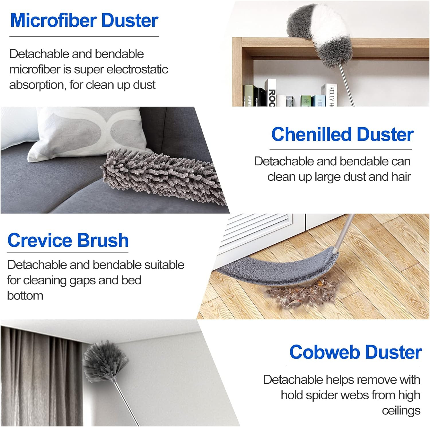 Microfiber Duster Kit (11PCS) - Washable Dusters with Extension Pole (30 to 1...