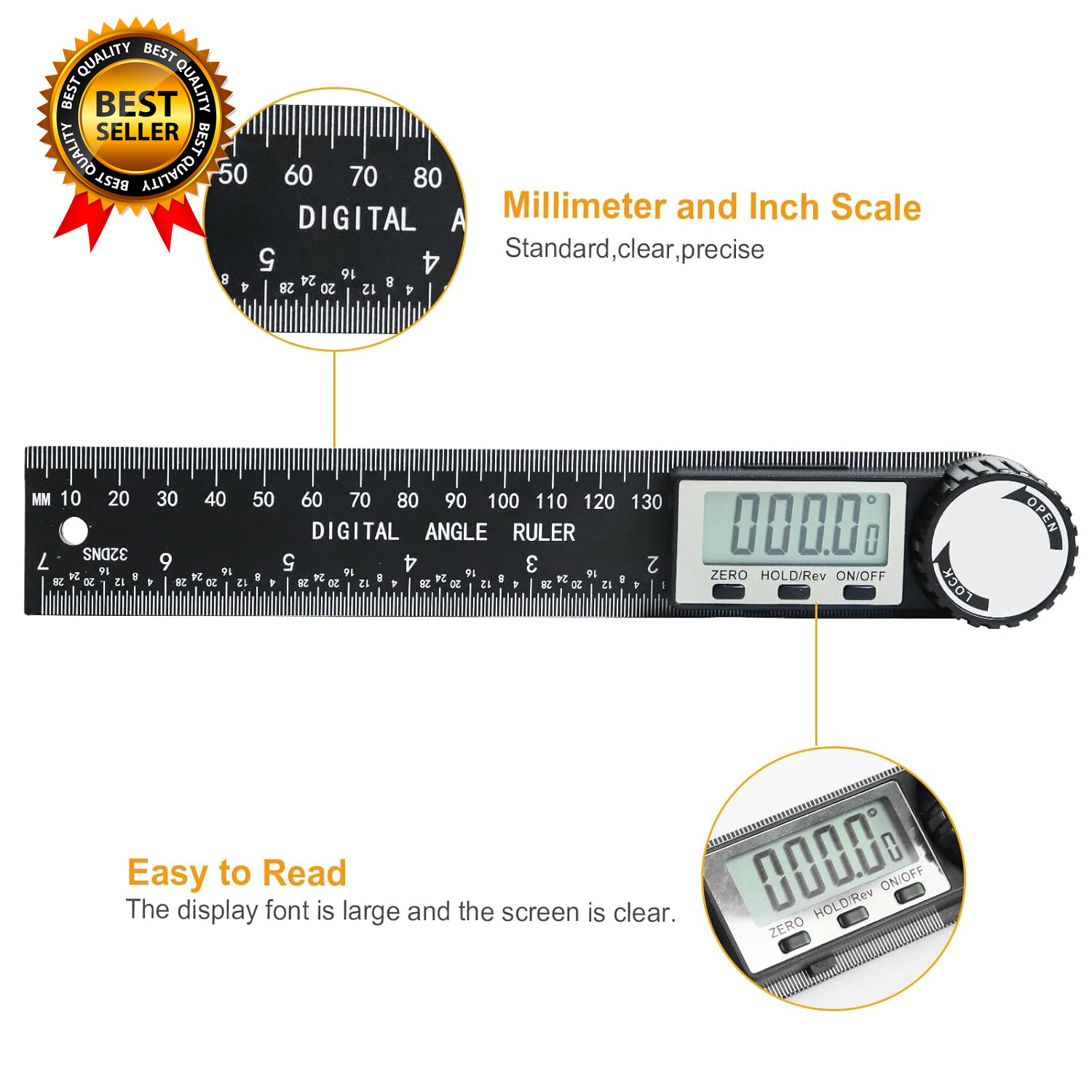 Third Generation Protractor Angle Finder Digital Angle Ruler with 7Inch/200Mm