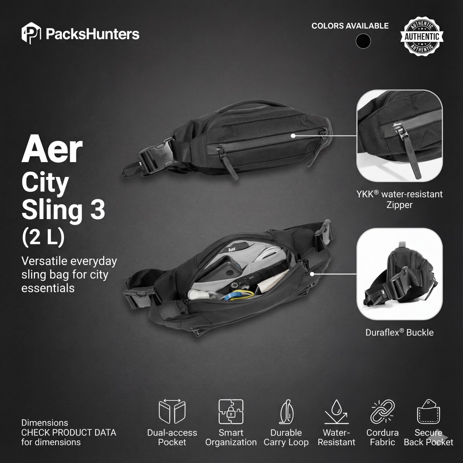 Aer City Sling 3 Black Crossbody Bag 2L Cordura EDC Waist Pack Travel Pouch | BN