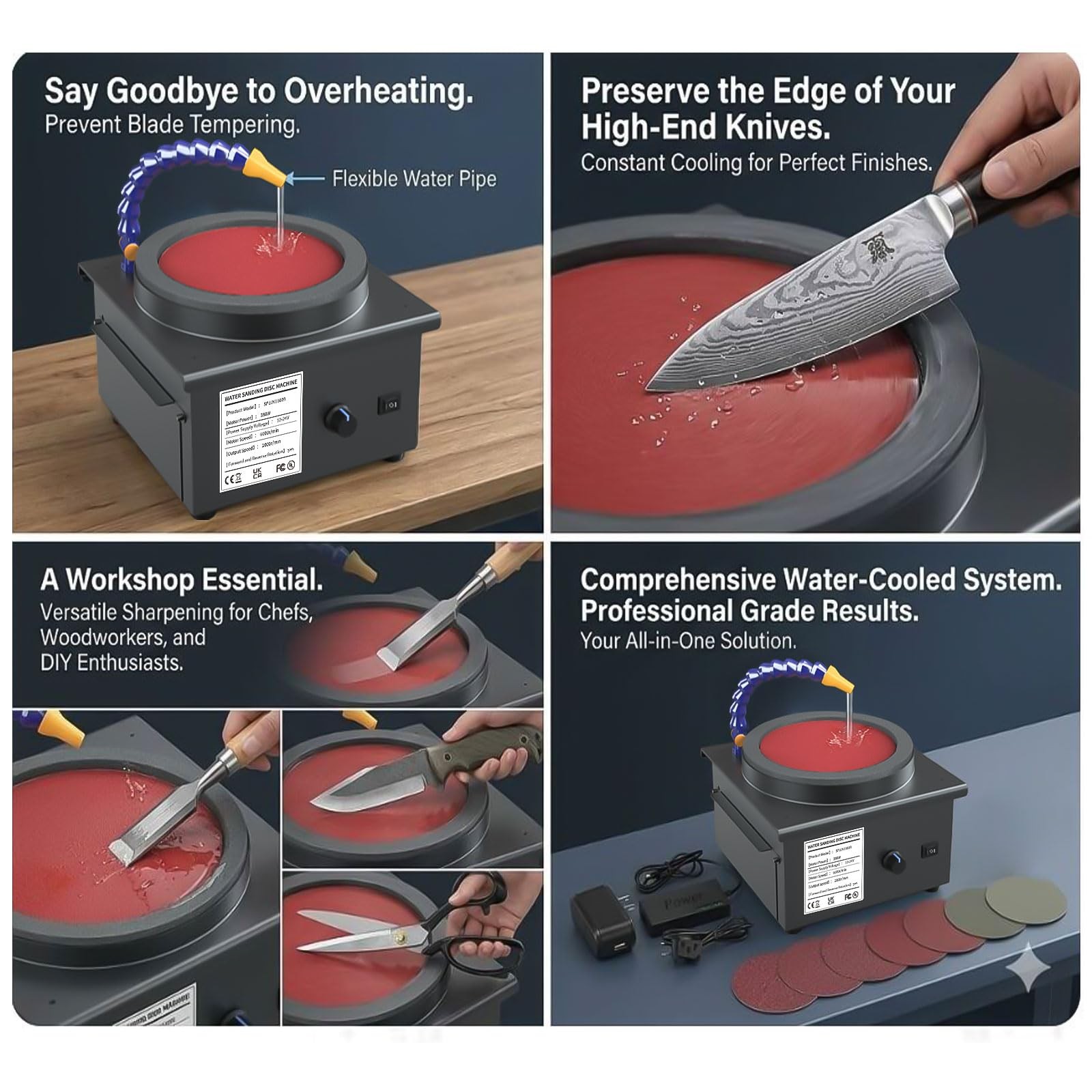 Water-Cooled Knife Sharpener System, 350W Electric Knife Sharpener with 7-Sta...