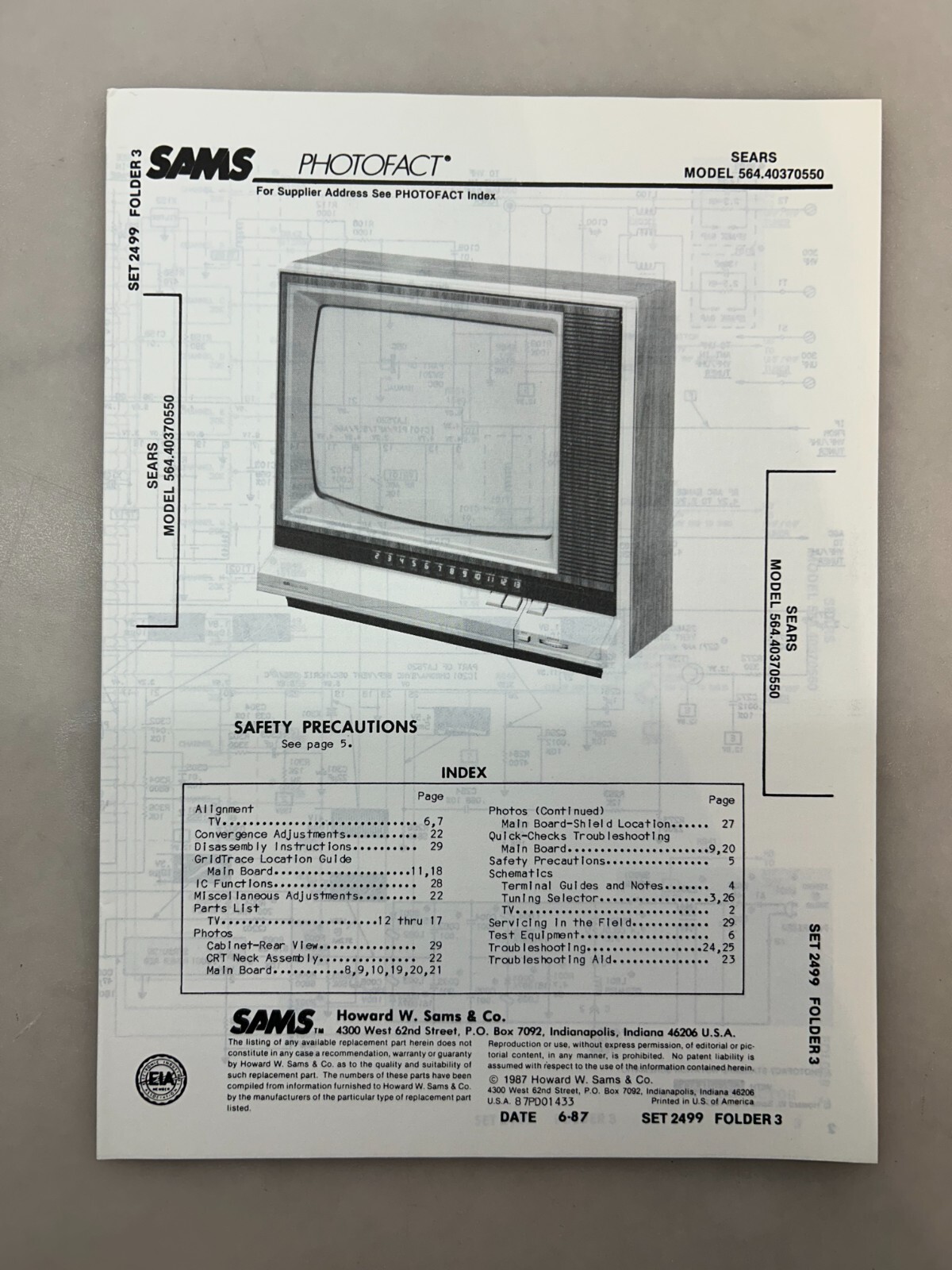 Sears 564.40370550 Service Manual Sams Photofact Free Shipping
