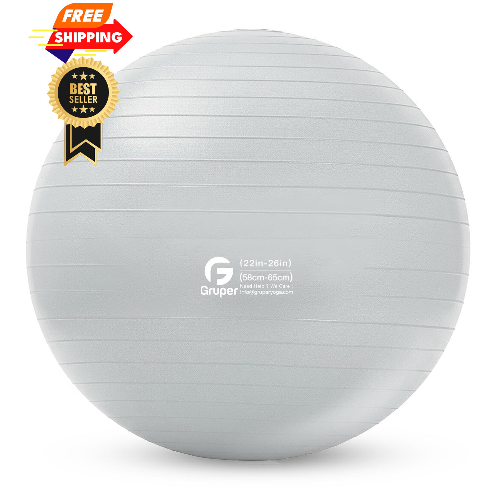 Gruper Yoga and Pilates Ball,4 Sizes Gym Ball for L(26IN/65cm), sliver