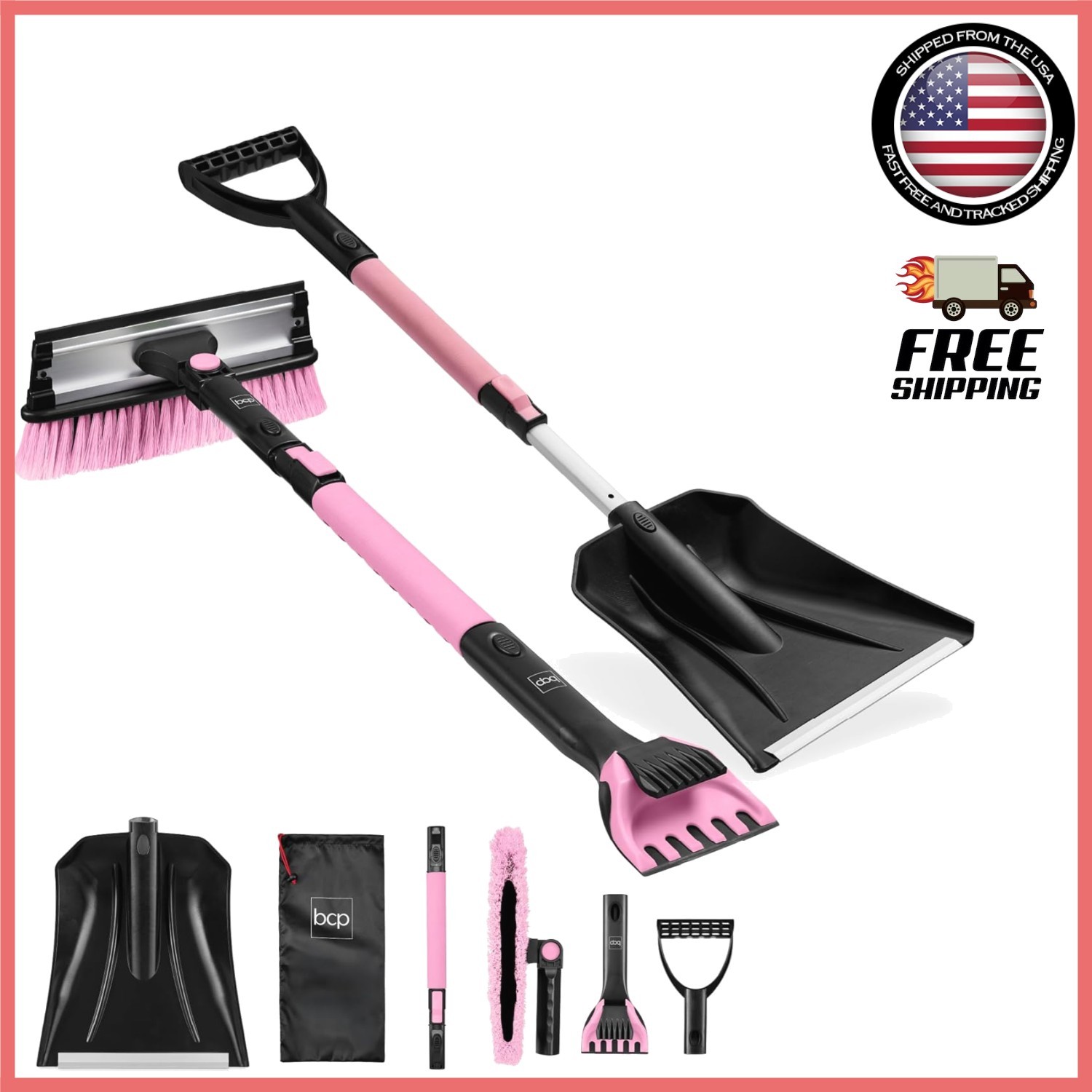 Compact 4 in 1 Snow Removal Kit - Snow Brush, Shovel, Squeegee for Easy Storage