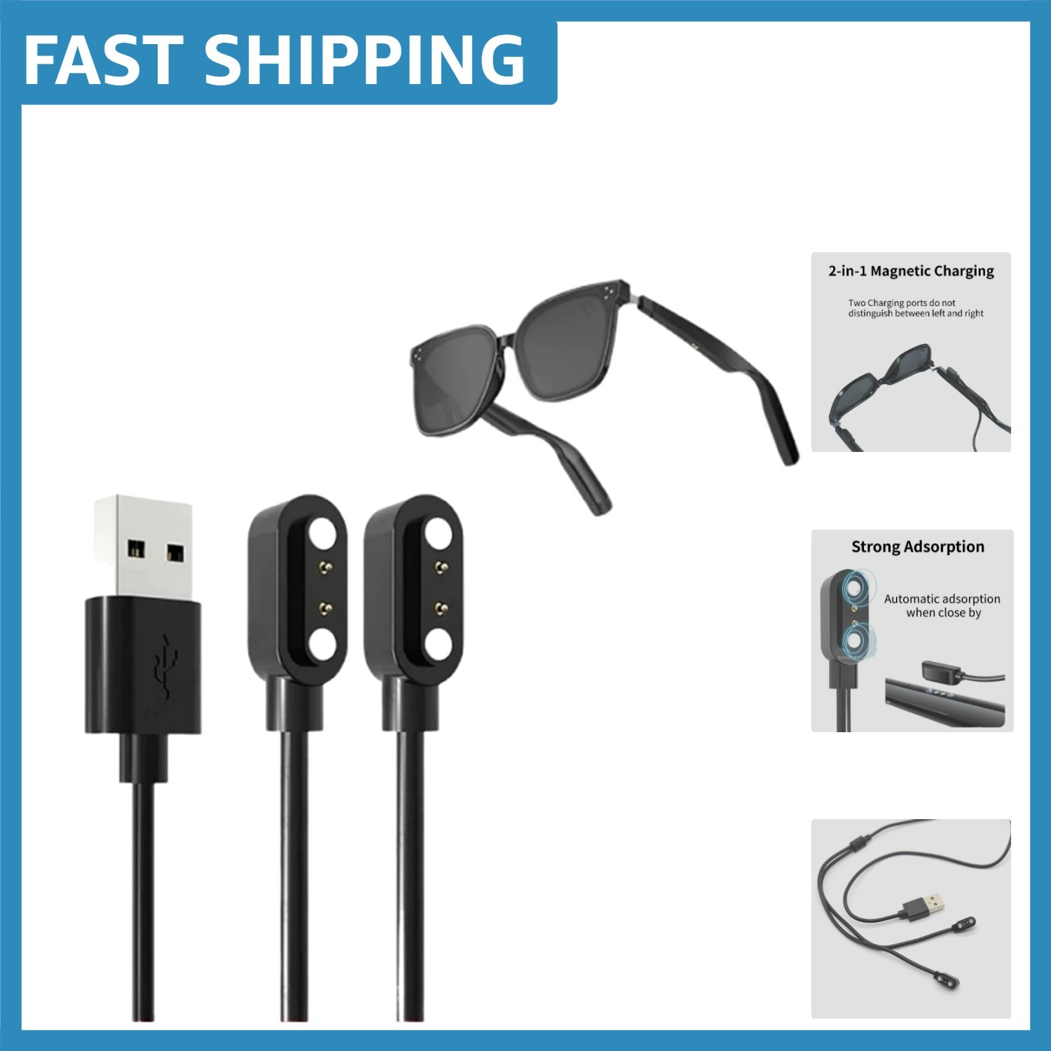 Magnetic Charging Cable for Smartglasses - Shock Resistant & Fast Charger 60cm