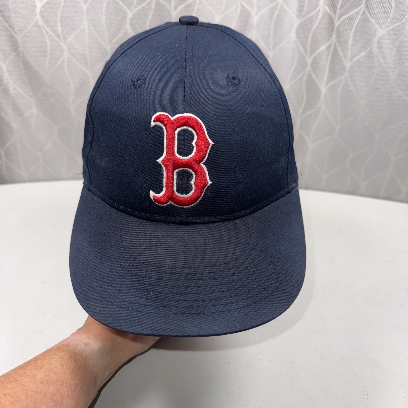 BOSTON Red Sox  lite wt Navy Cotton Hat Cap w Script Red B Hook Loop MLB Team