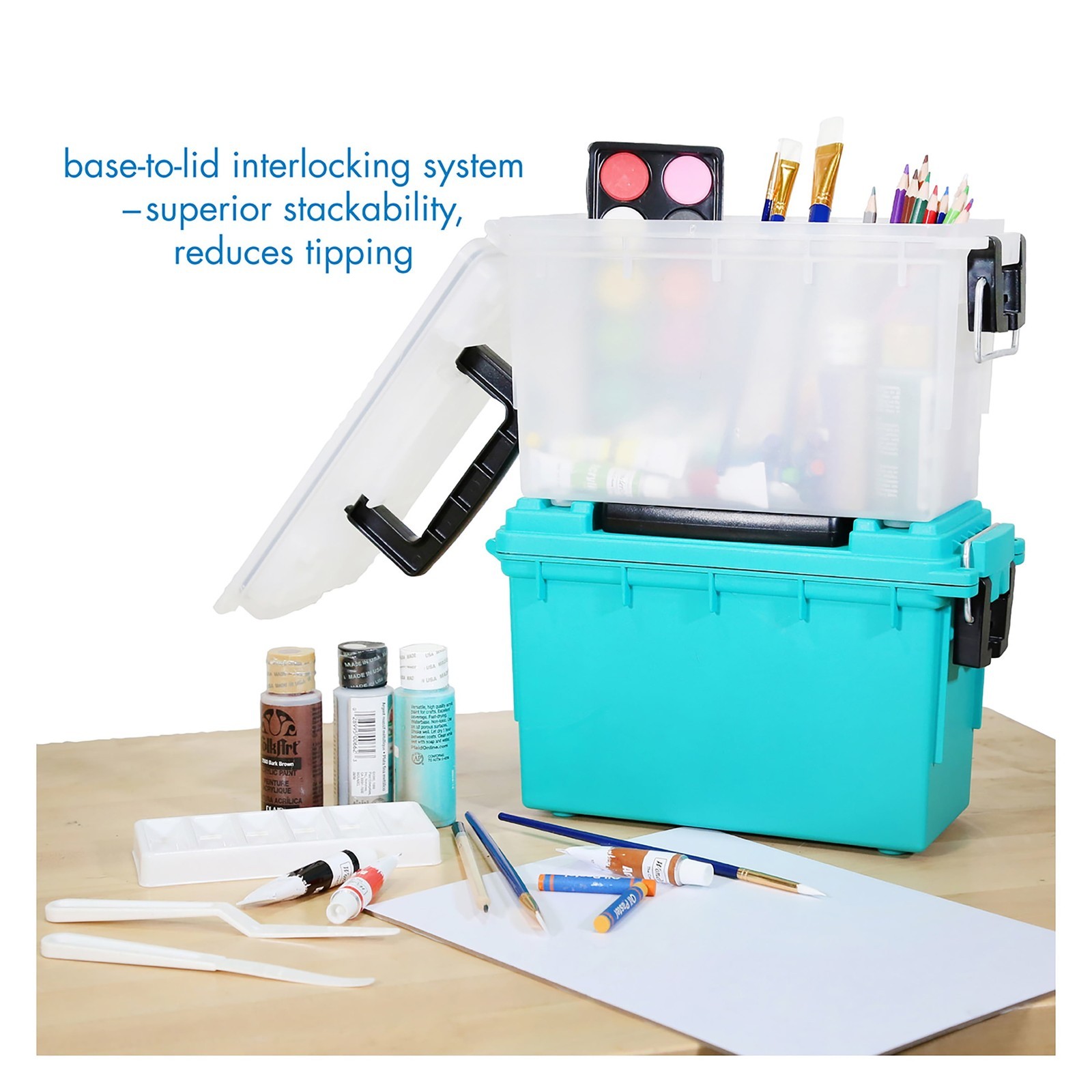 11.5 Inch Stackable Storage Container Teal Water Resistant for Crafts
