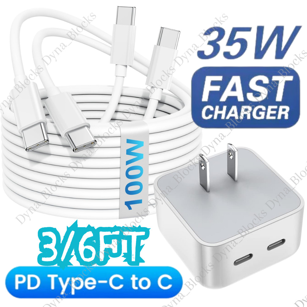 For iPhone 15Pro Samsung PD Fast Charger 100W Cable 35W Dual USB-C Power Adapter