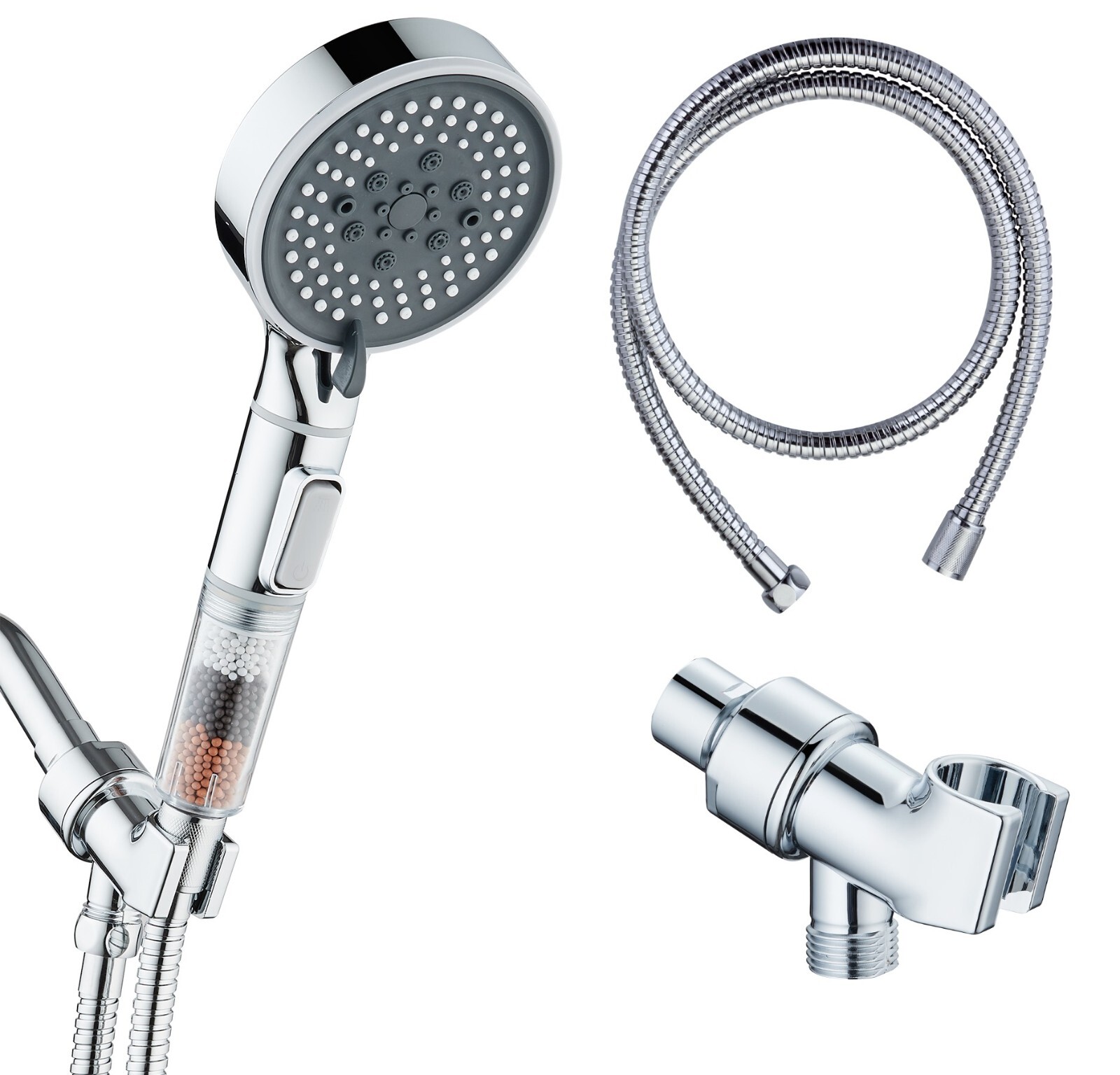Filtered Handheld Shower Head Button On/Off Select High Pressure 6 Spray Mode