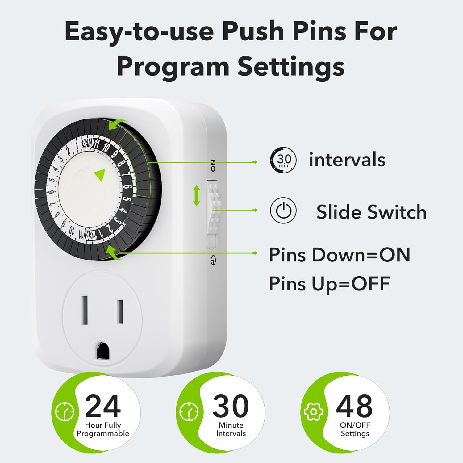 2 Pack 24 Hour Mechanical Outlet Timer Indoor Light Timer 30 Min Interval