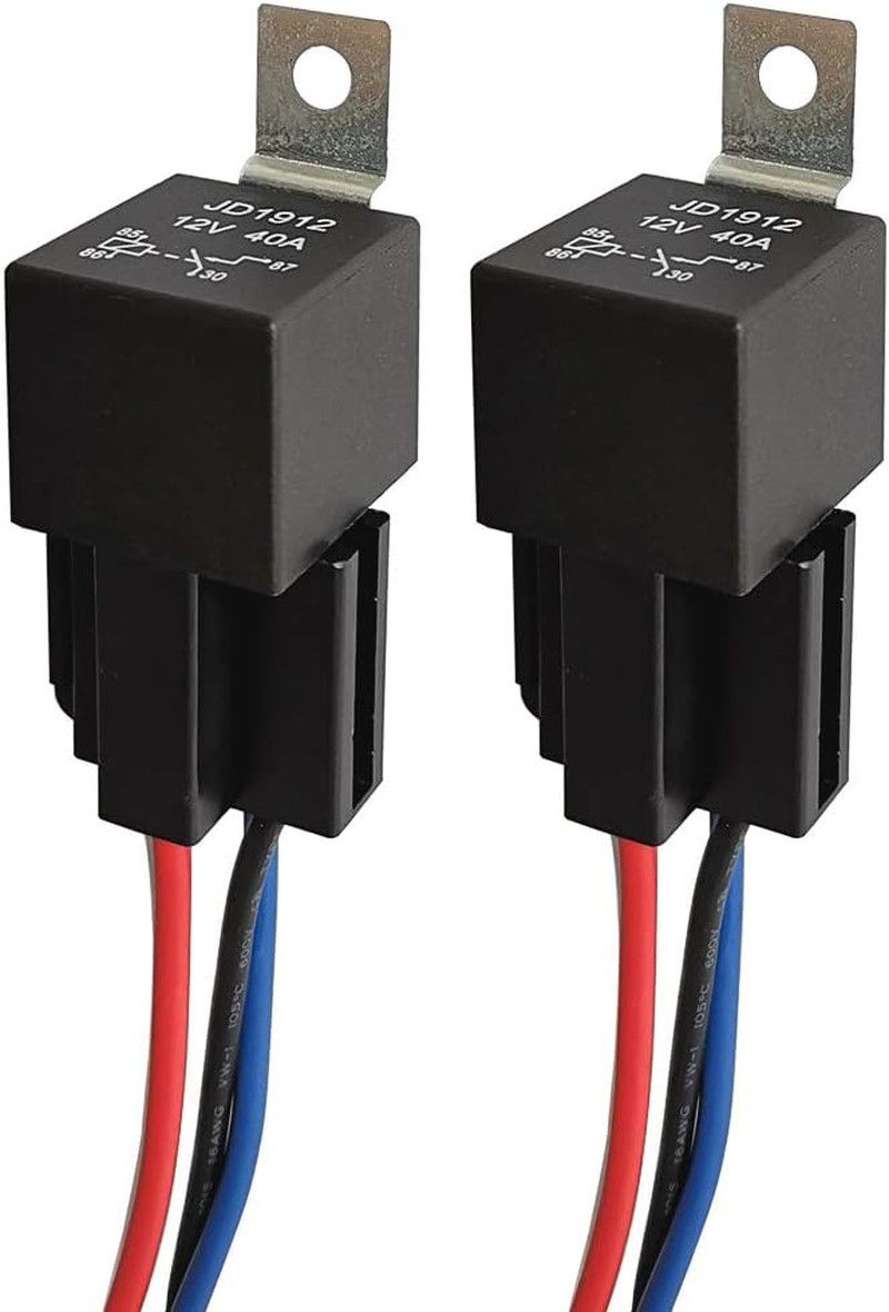 2PCS JD1912 12V 40A 4 Pin SPST Car Relay Harness Socket w Diode 12AWG Automotive