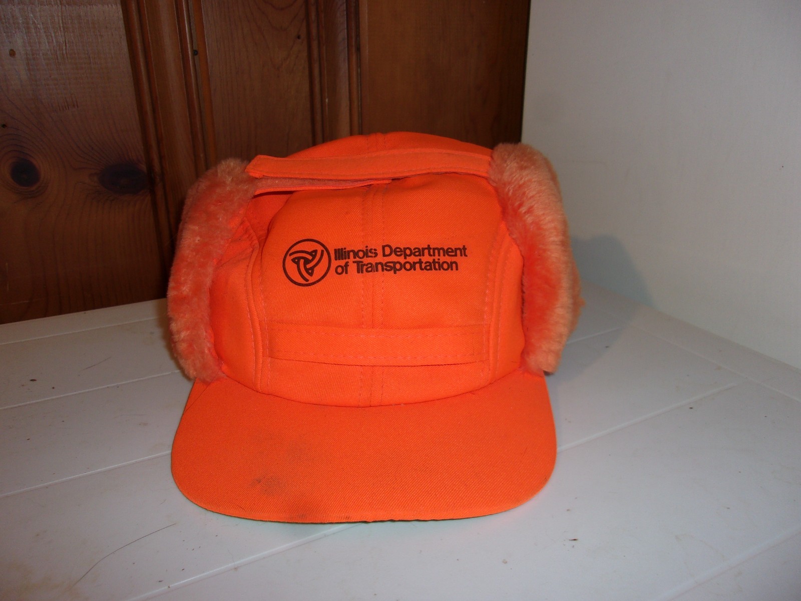 Illinois IDOT Orange Winter Hat with Ear Flaps L/XL Deer Hunting