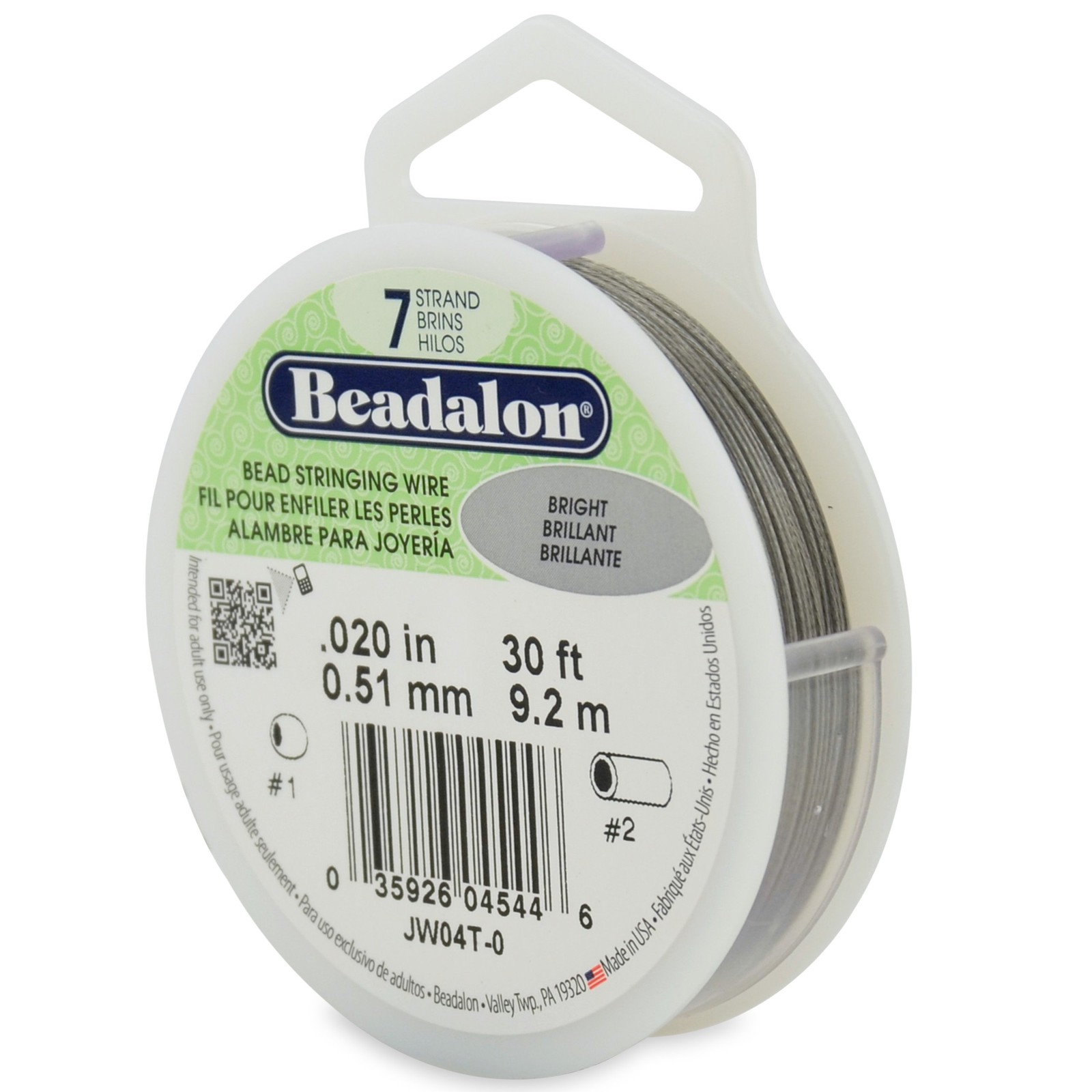 7 Strand Stainless Steel Bead Stringing Wire 0.020 In / 0.51 Mm Bright 30 Ft / 9