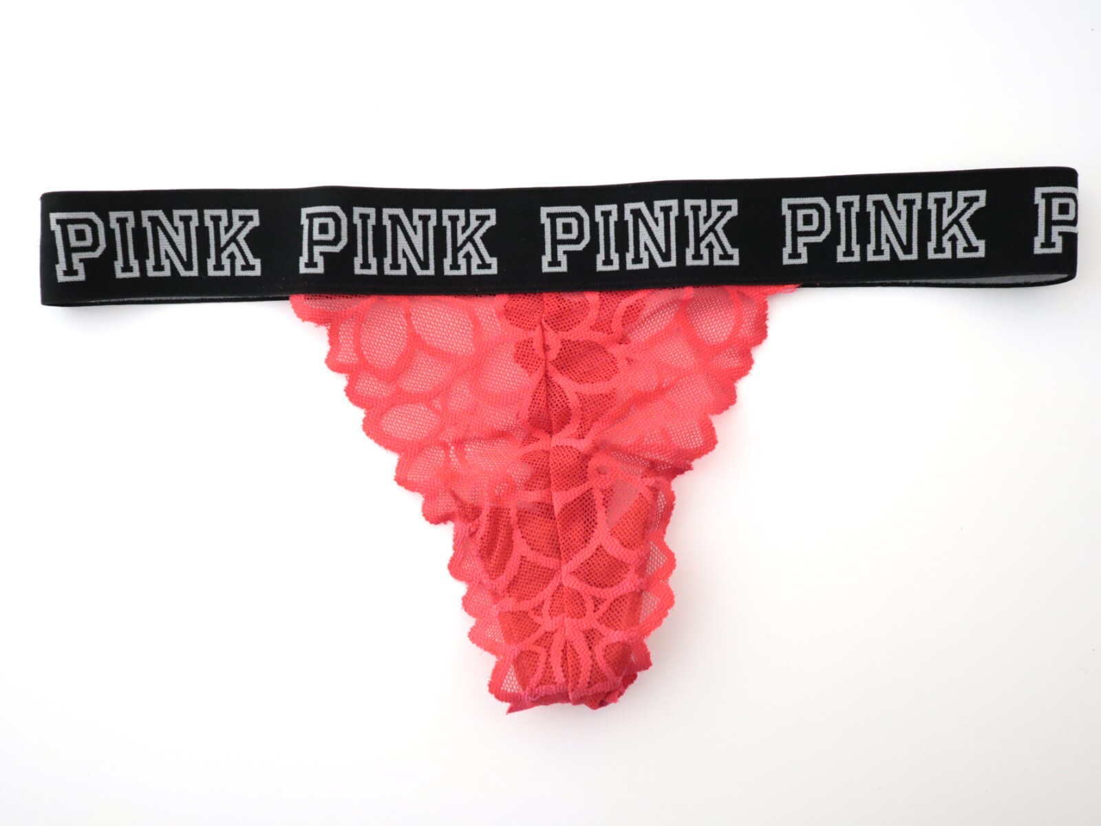 VTG Victoria's Secret PINK Thick Logo Lace Thong Panty Medium
