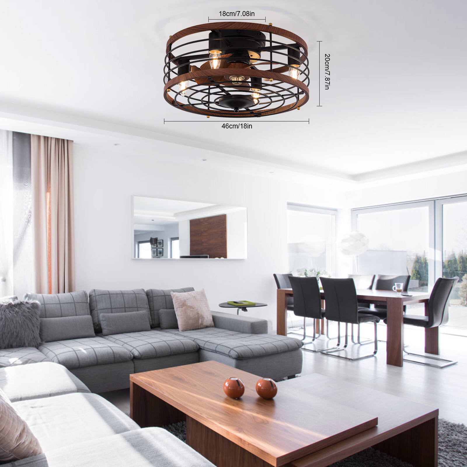 6-Gears Ceiling Fan Light E26 Ceiling Light Round Caged Ceiling Fan W/ Light 40W