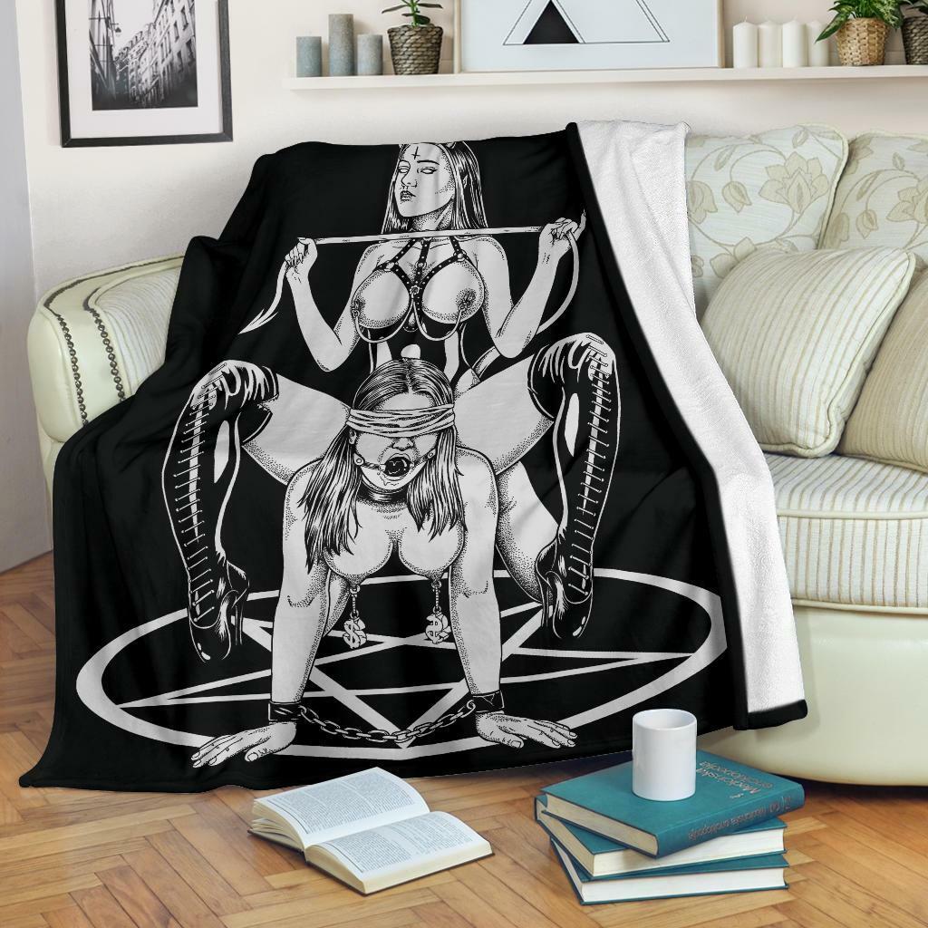 Satanic Pentagram Satanic Cross Demon Erotic Blanket Black And White