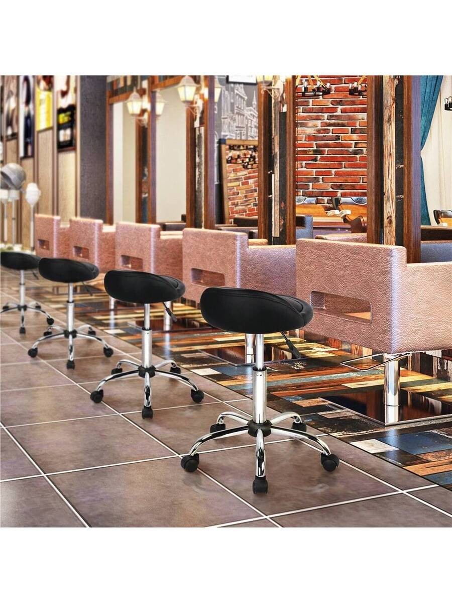 Butterslay 1PC Rolling PU Leather Salon Stool Adjustable w/ 5 Castors