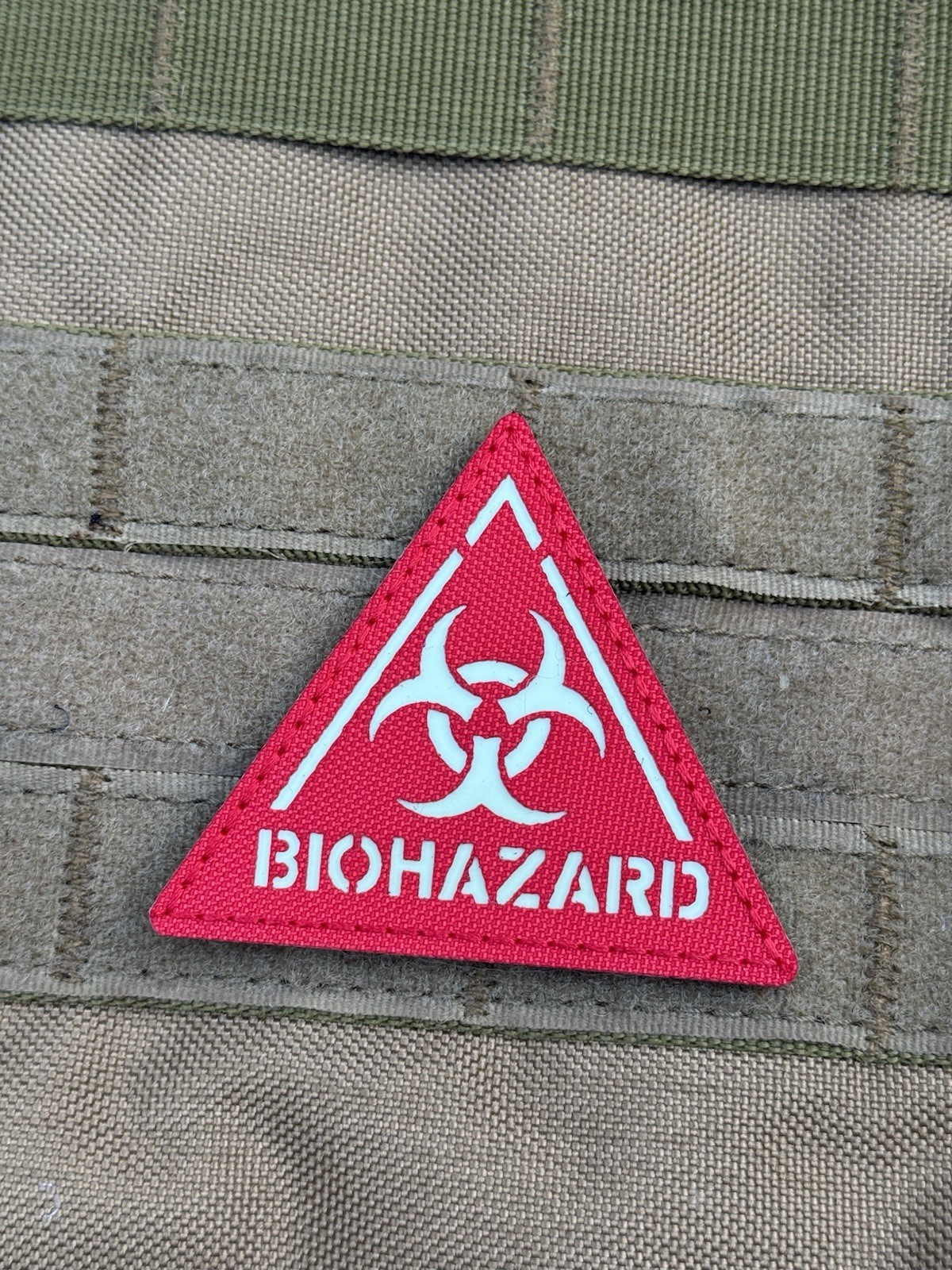 Biohazard IR Reflective Glow In Dark Patch Hook Loop Red