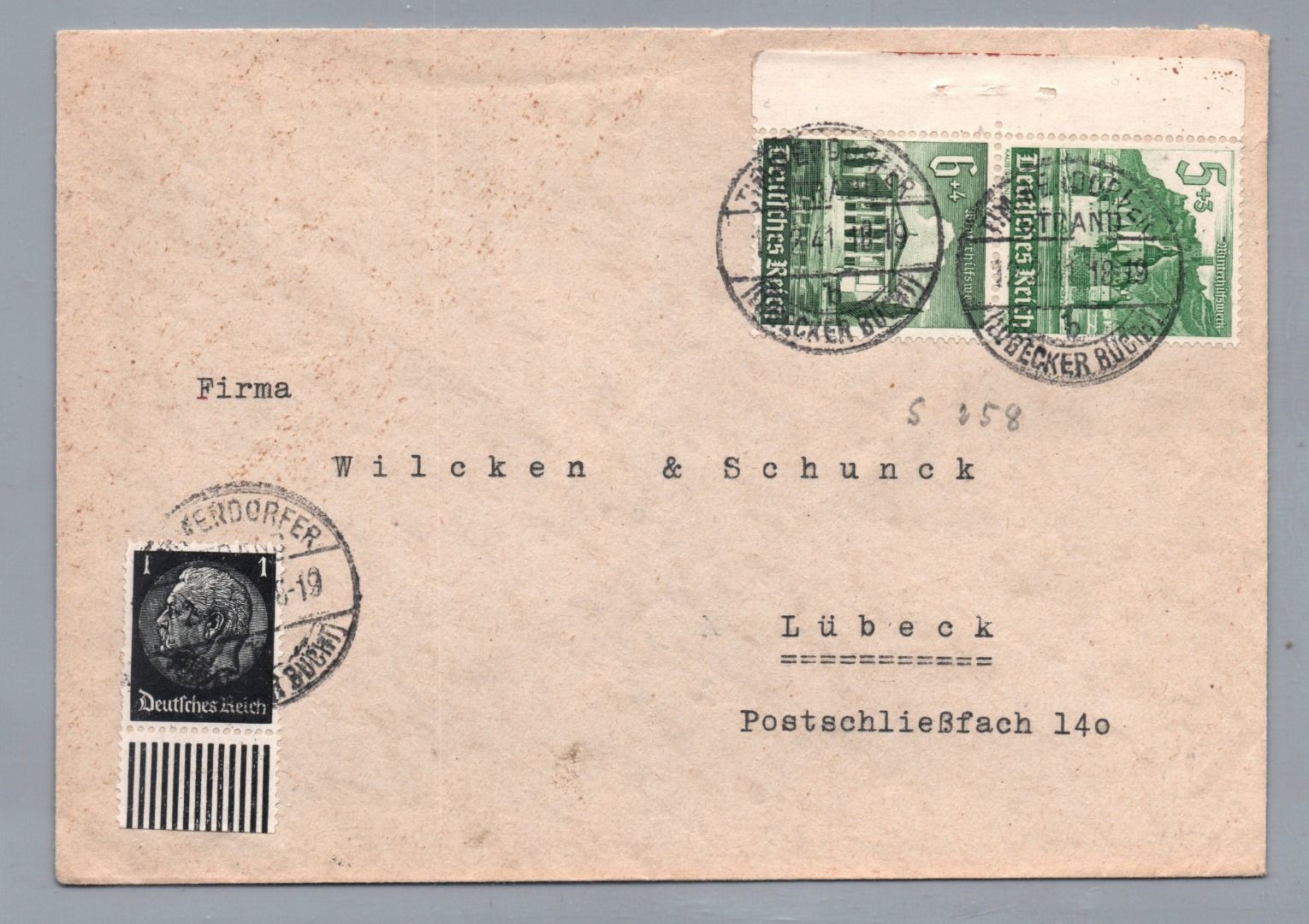 Dt. Reich letter se-tenant MiNr S258-Timmendorfer to Lübeck 1941