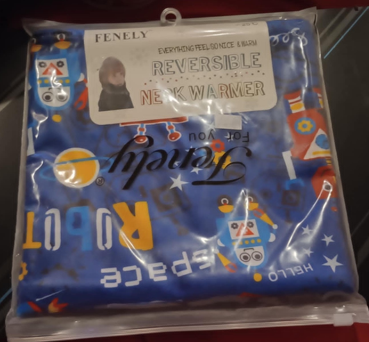 ~ Fenely ~ Reversible Neck Warmer ~ For Kids ~ Blue Robots Print ~ NEW!