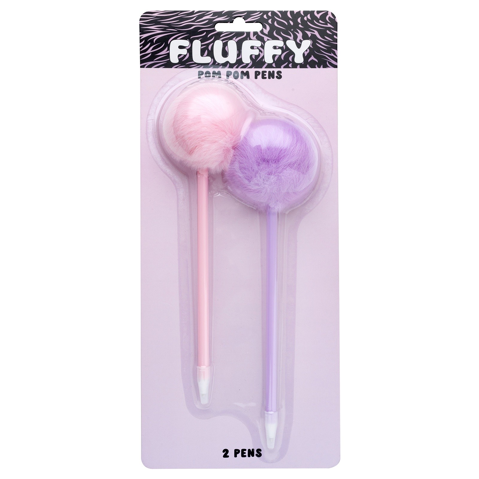 American Crafts Fluffy Pom Pom Pens 2/Pkg-Pink & Purple - 3 Pack