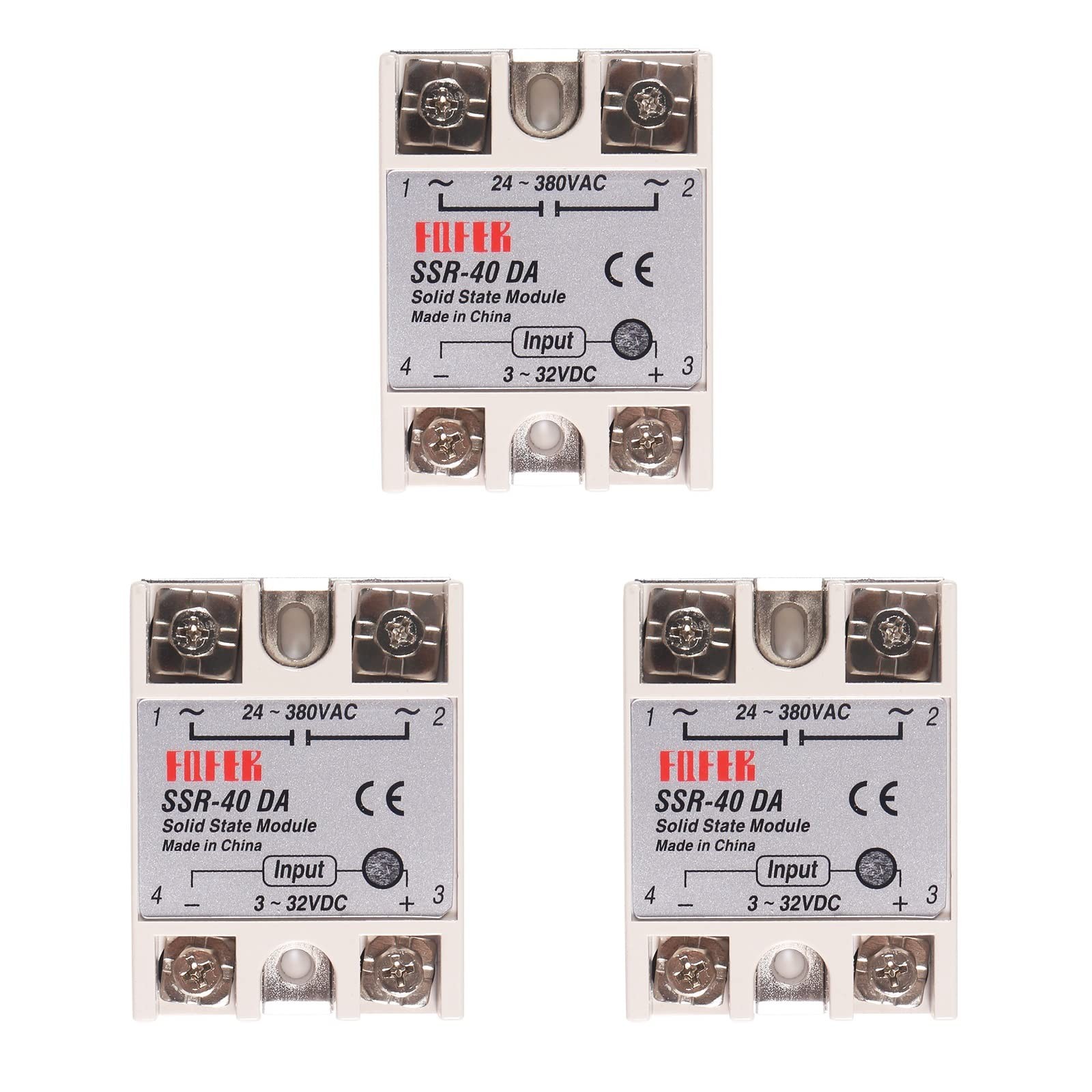 3pcs Solid State Relay SSR-40DA Single Phase Solid State Relay Module Input 3-32