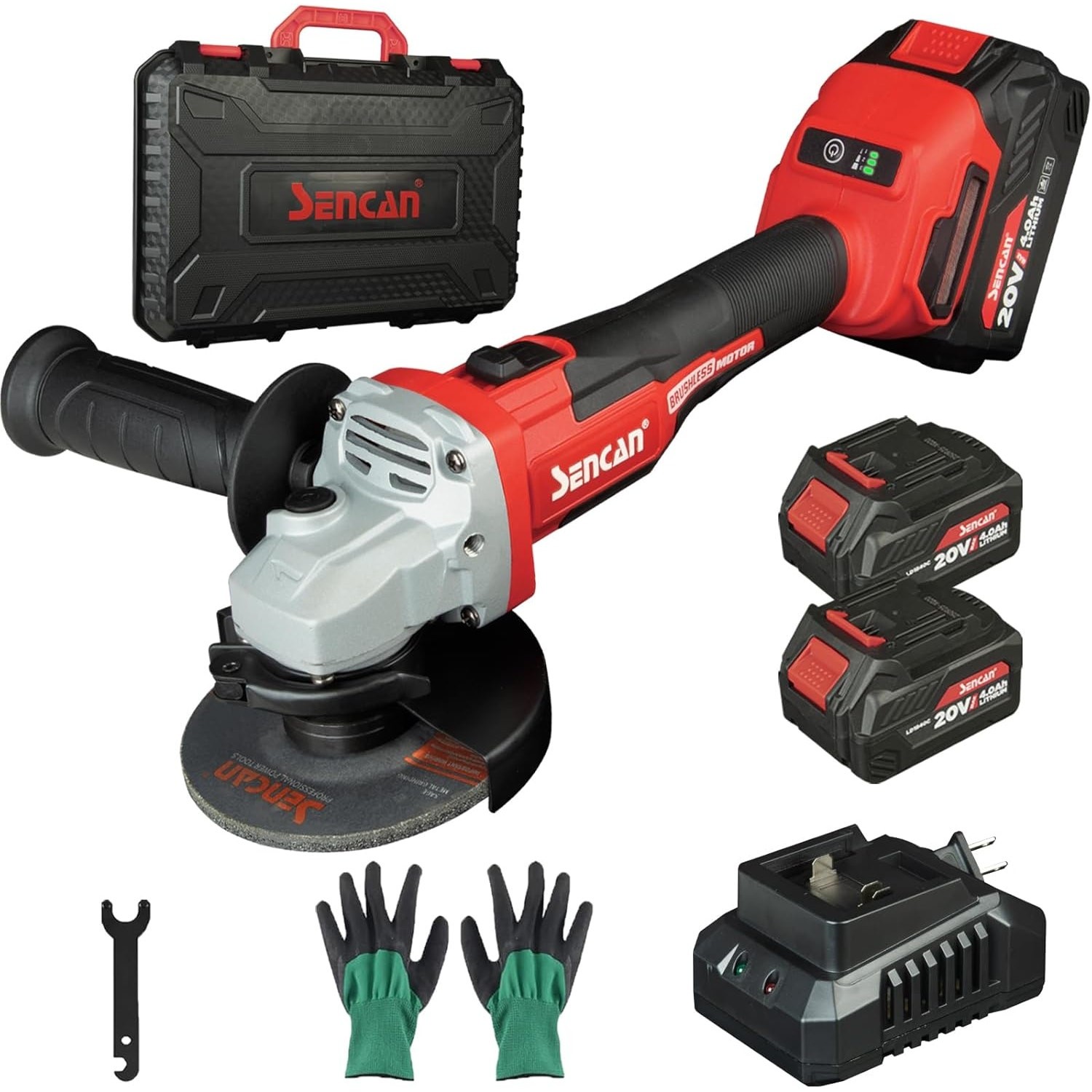 Cordless Angle Grinder with 20V Battery 2 x 4.0 Ah (Red-Upgraded) NEW