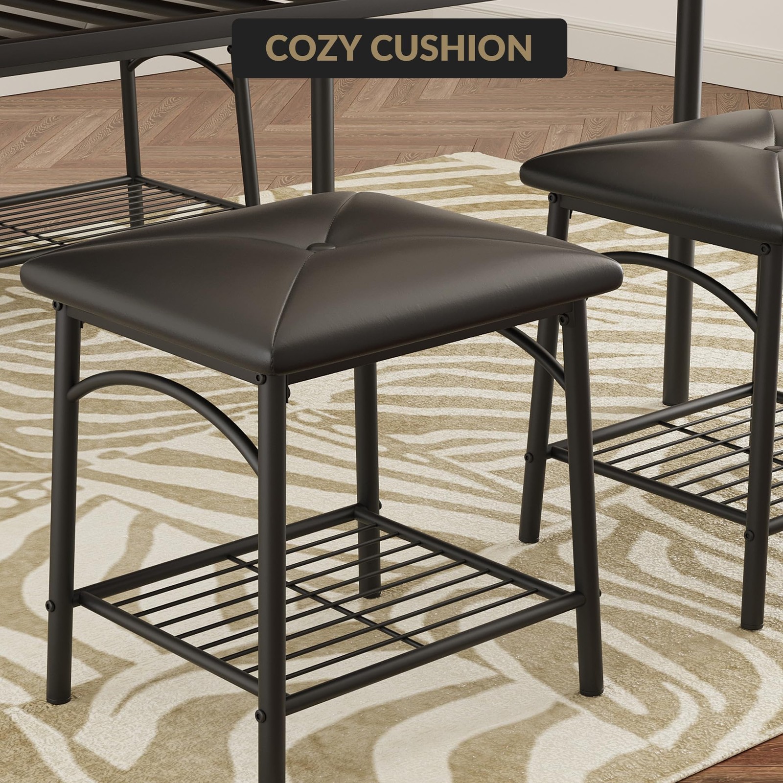 4PCS Dining Set w/ Storage Shelf, Kitchen Table w/ Upholstered Bench & 2 Stools