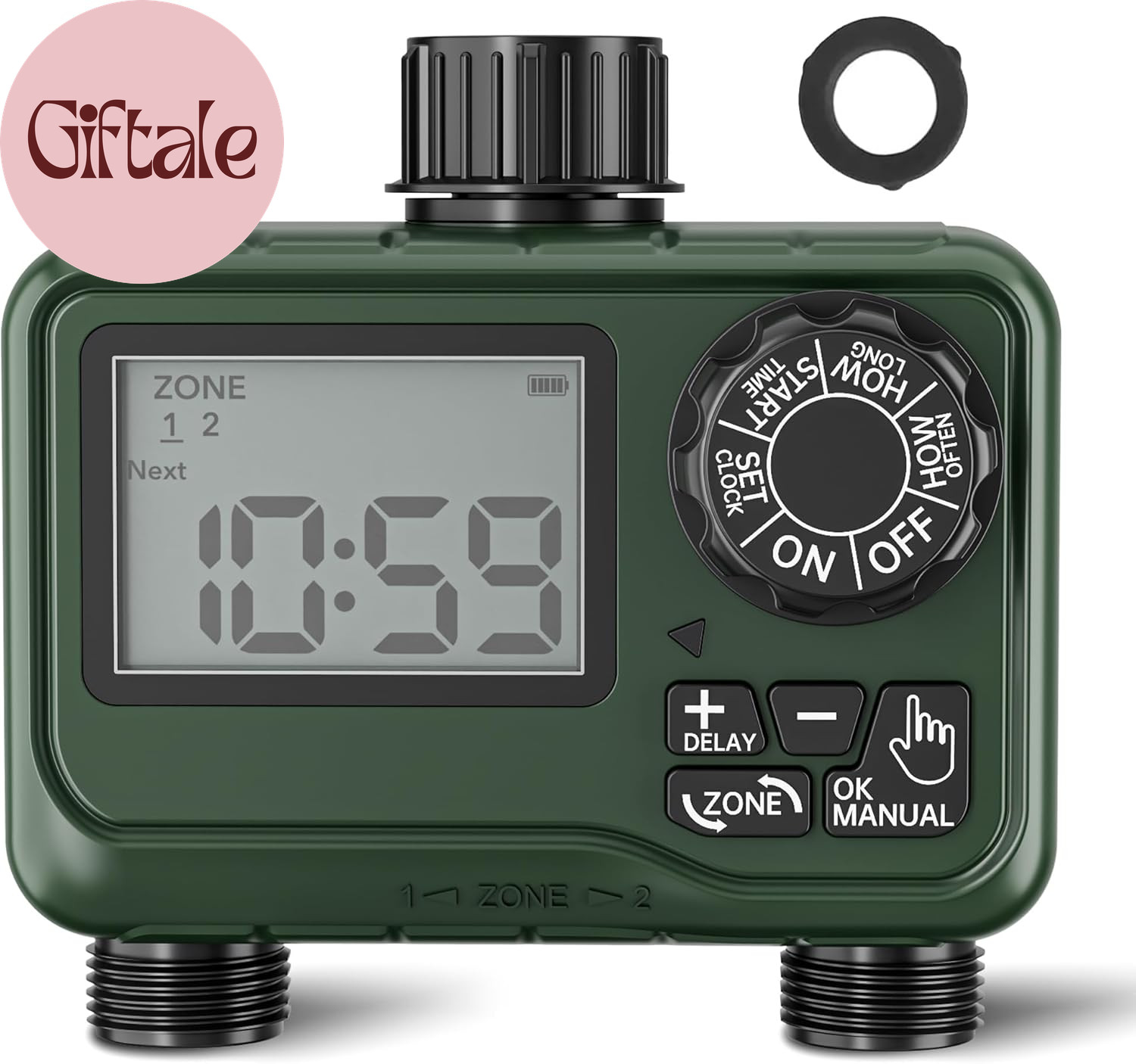 Sprinkler Timer Outdoor - 2 Zone Programmable Water Timer with Rain Delay, Autom