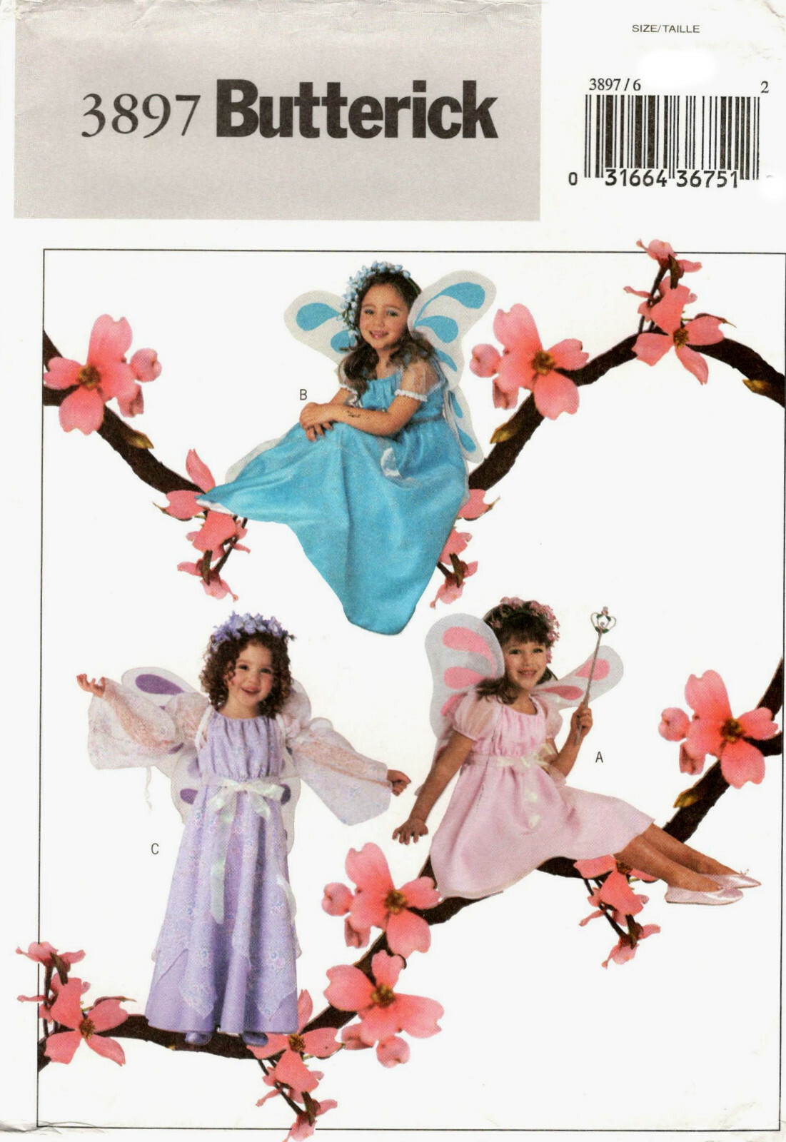 Butterick 3897 Girls Fairy Costumes Sewing Pattern Size 6 7 8 Uncut