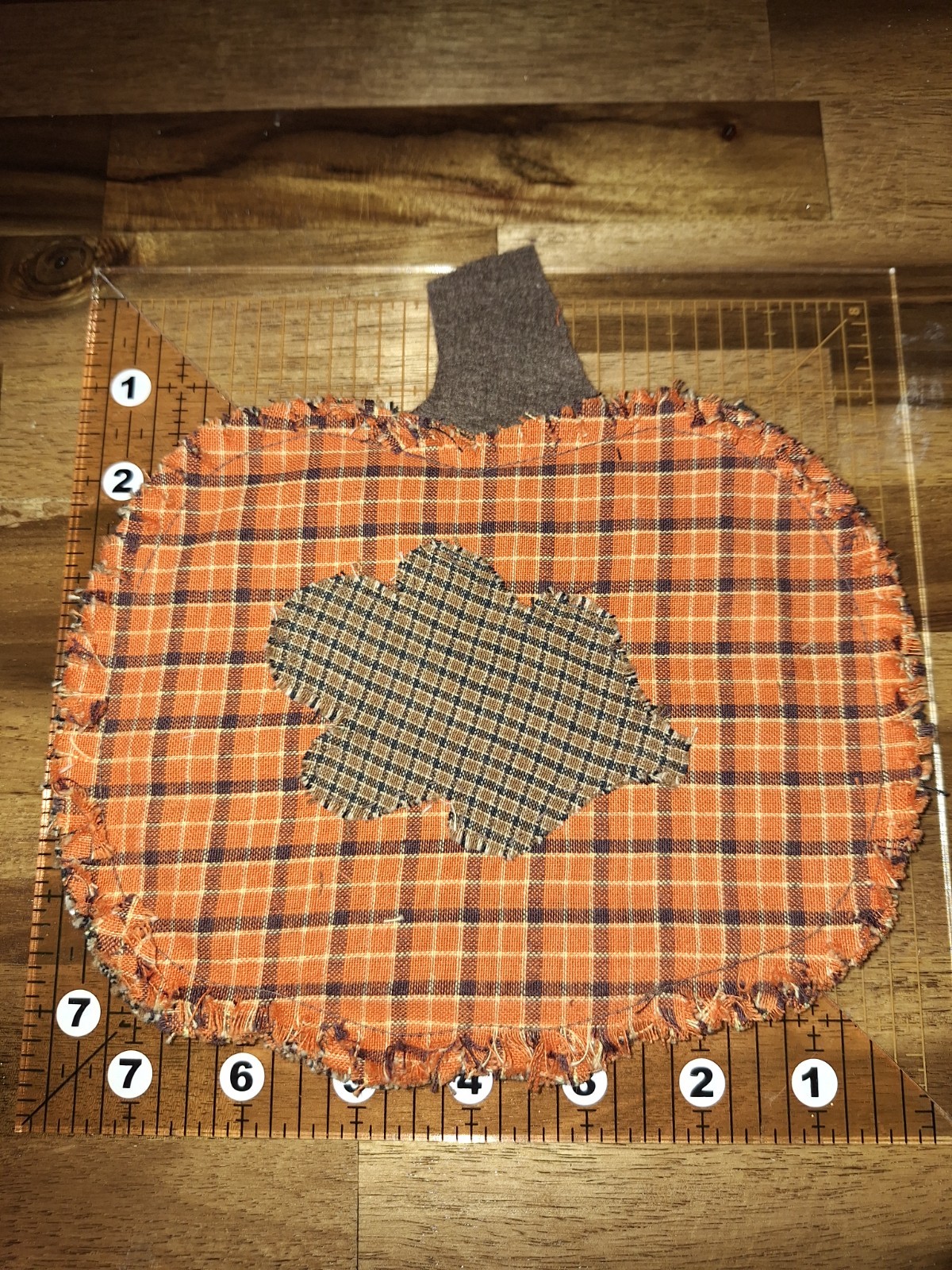 Handmade Raggedy Homespun Plaid Pumpkin Coaster - Set/4each #1028