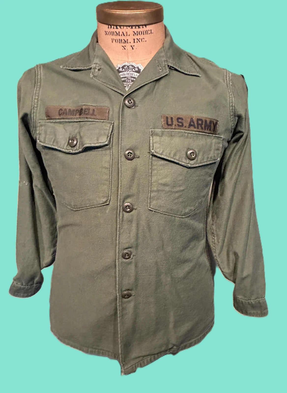 Vintage 80s90s US Army Gulf War Era Olive Green Cotton LS Shirt 15-1/2 Chest 40