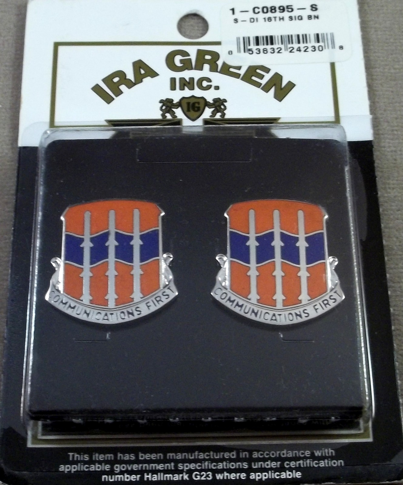 US Army 16th Signal Battalion Unit Crest Insignia - New Pair