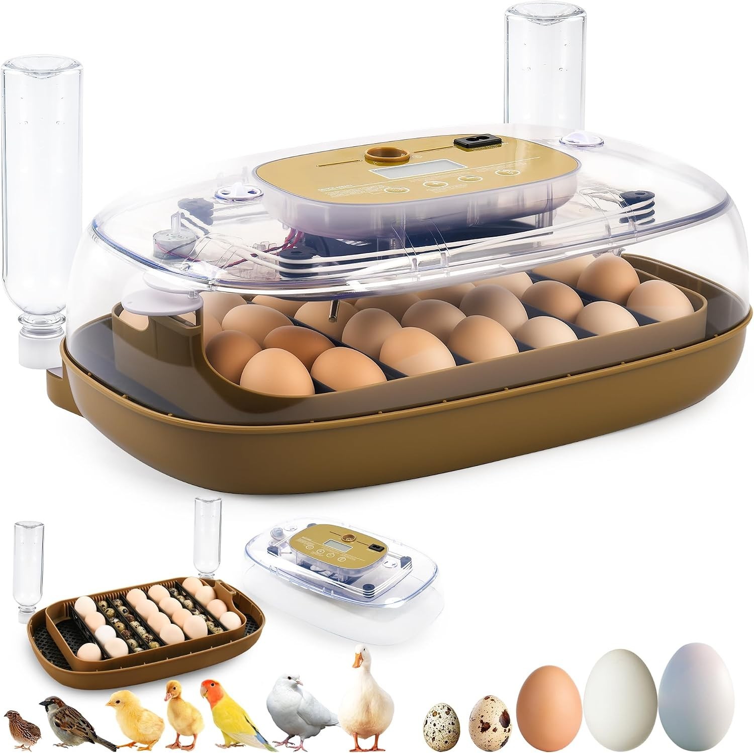 24 Eggs Incubator with Auto Water Refill Humidity Control Turner LED Candler