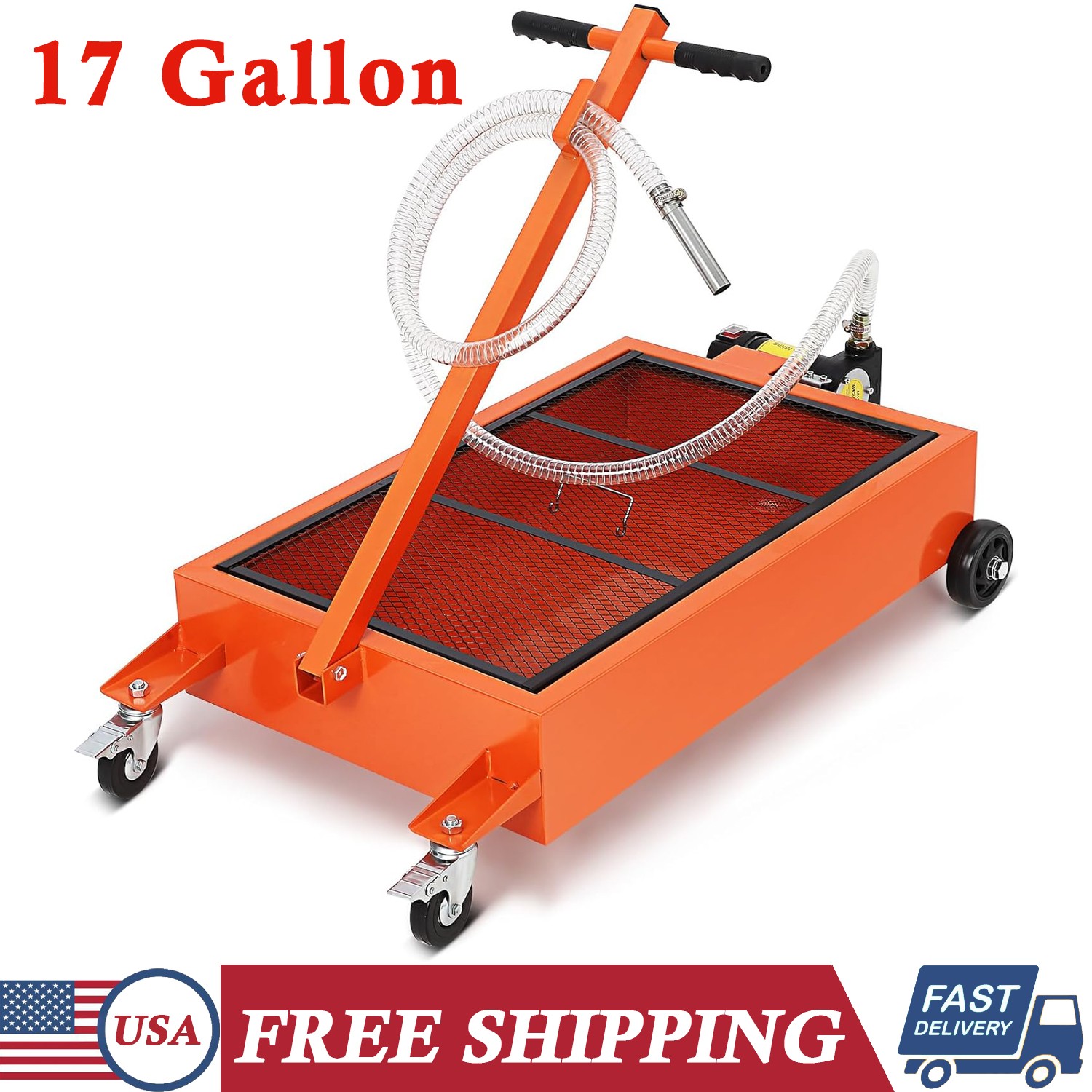 17 Gallon Electric Oil Drain Pan w/ 110V Pump & Hose Low Profile Oil Change Cart