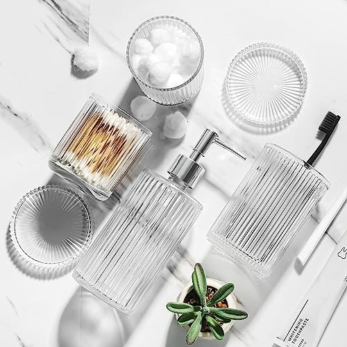 Bathroom Accessories Set, 4 Pack Glass Bath Accessory Sets Complete, Clear
