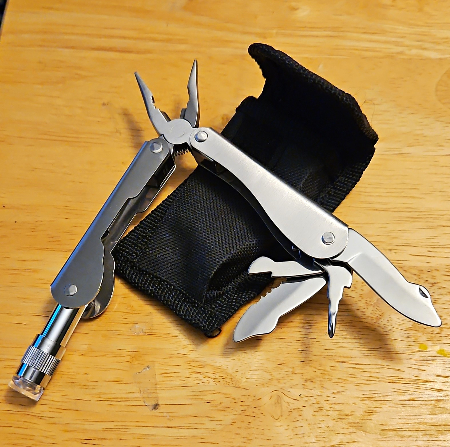 Stainless Steel Multi-Tool Pliers w/ LED Flashlight & Nylon Belt Pouch