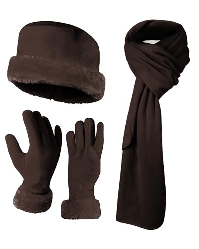 Women's Warm Fleece Winter - Women's Hat and Glove Set + Hats Gloves Brown 60