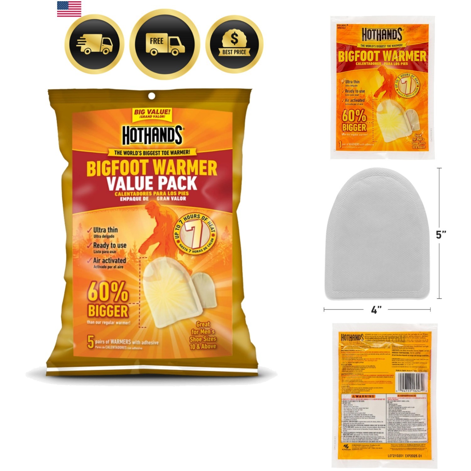 Bigfoot Adhesive Toe Warmer | 5 Pair Value Pack