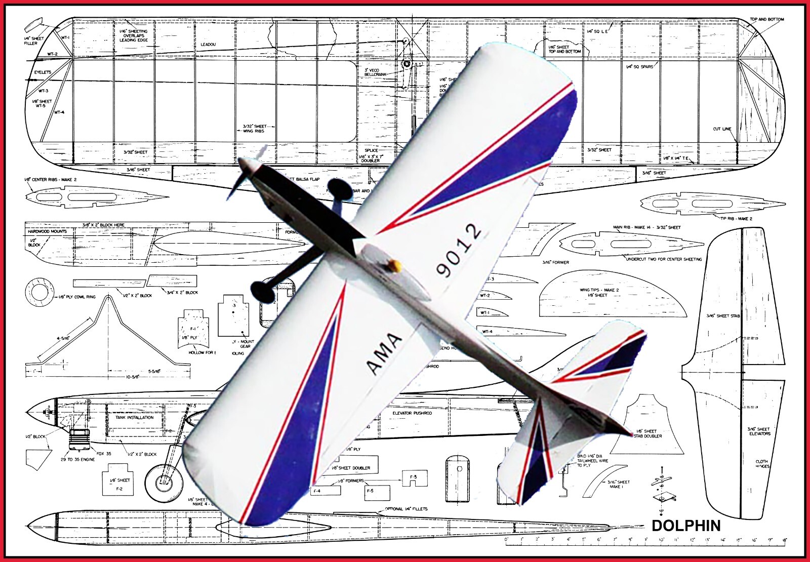 Model Airplane Plans (UC): DOLPHIN 49" Stunt for .29-.35 by Lew McFarland