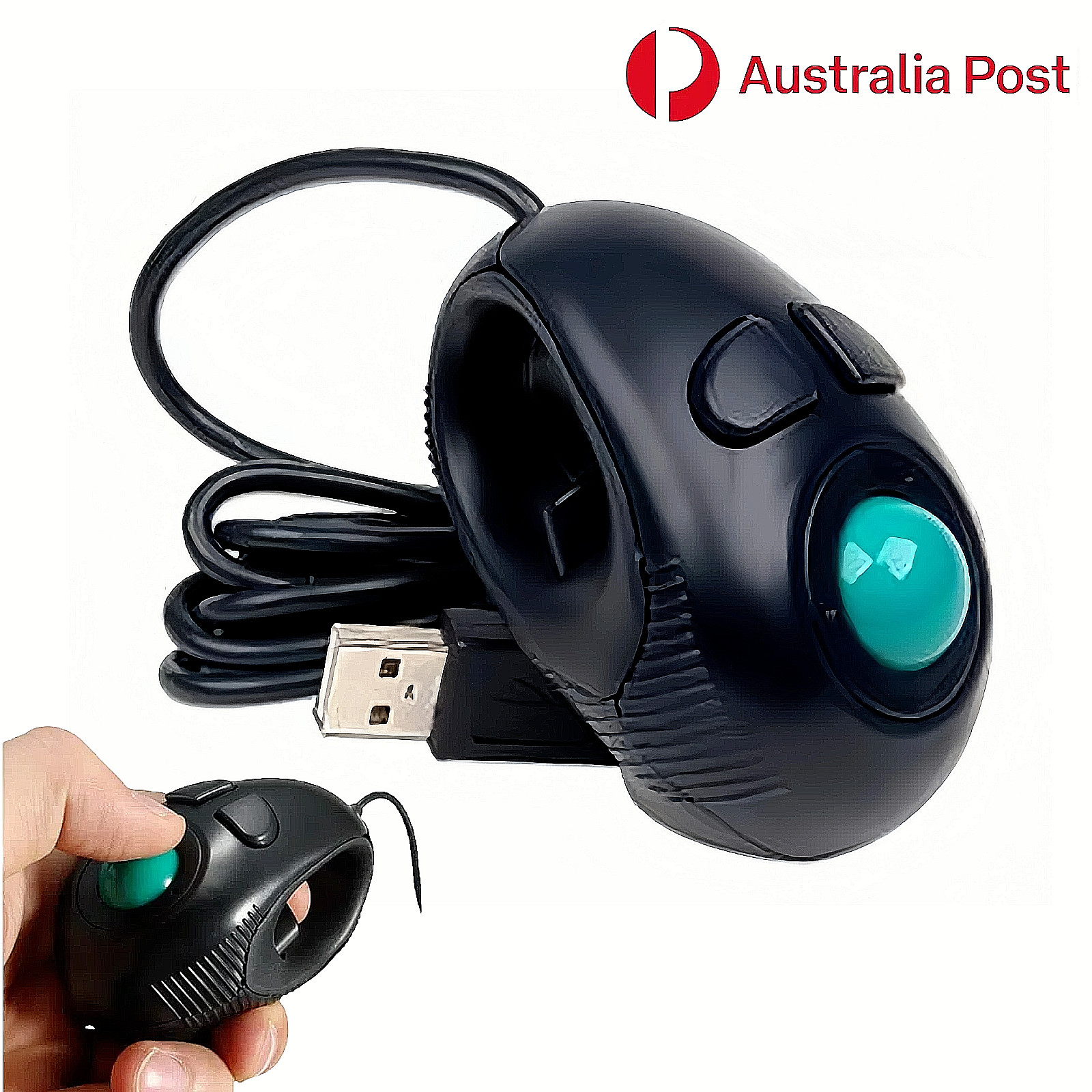 Trackball Mouse Finger HandHeld Mice Cable Ergonomic Mini USB PC Laptop Computer