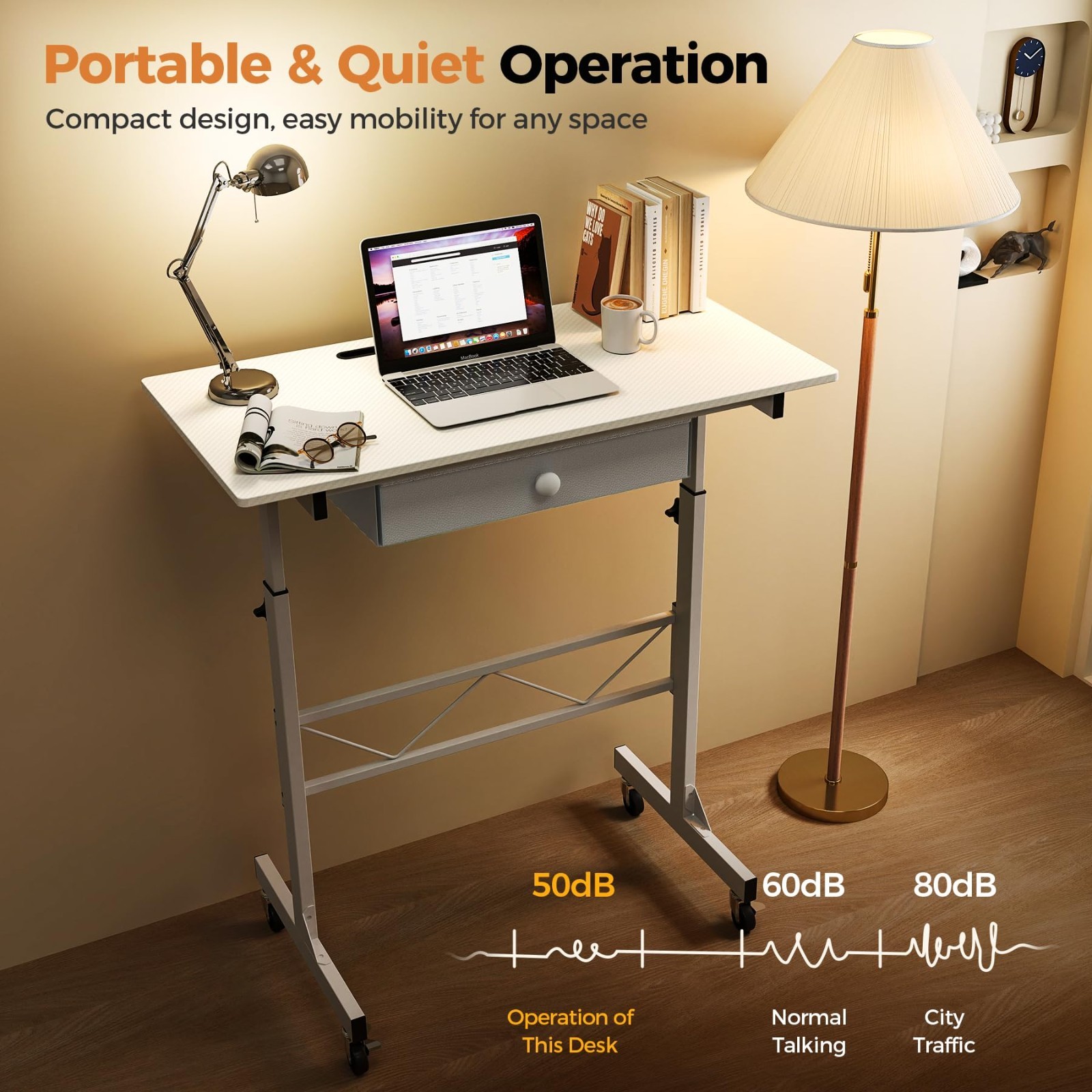 Adjustable Height Portable Standing Desk 30.7"-46.4", Mobile Rolling Computer De