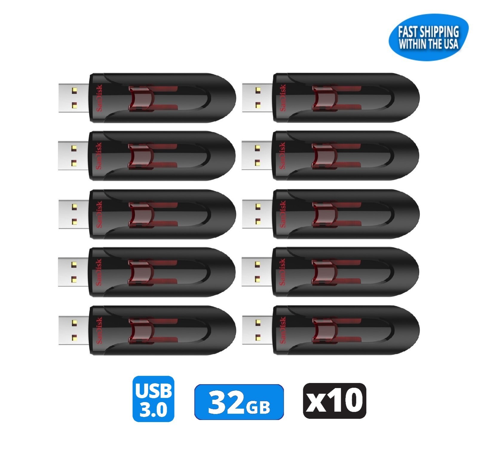 Sandisk Cruzer Glide 32GB 3.0 Flash Drive USB Thumb Drive (Pack of 10)
