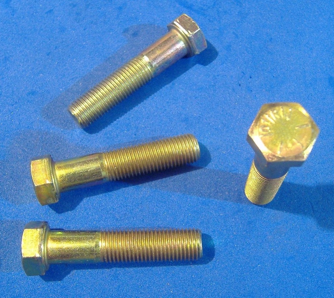 LOT OF FOUR GRADE 8 HEX HEAD CAP SCREW 7/16-20 X 2" YELLOW ZINC HARDENED BOLT