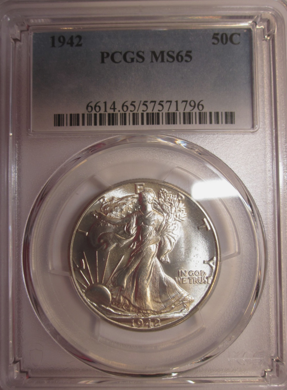 1942-P WALKING LIBERTY HALF PCGS MS65 Amazing Lustrous from Original Roll PQ+