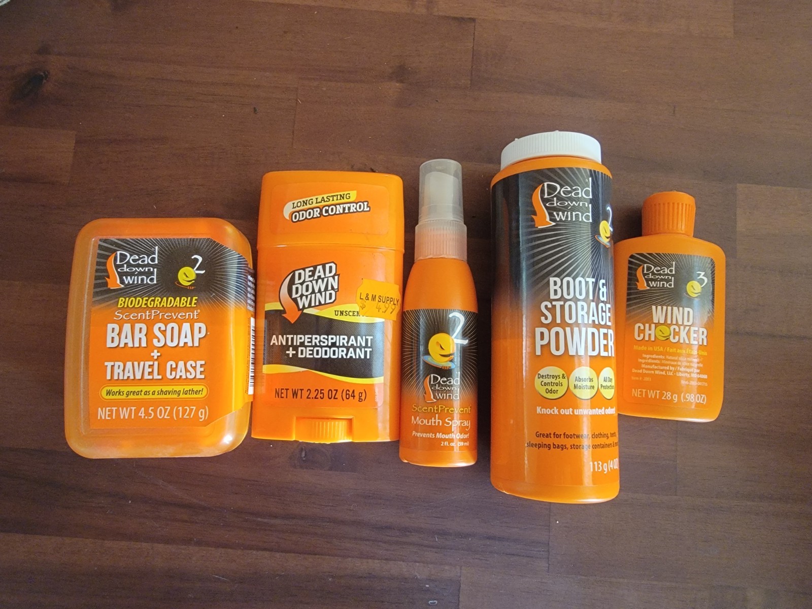 Dead Downwind lot: soap, deodorant, foot powder, wind checker, mouth spray
