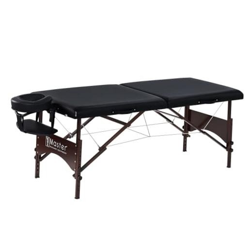 Master Massage 28" Argo Portable Massage Table in with Walnut Legs- Spa Black